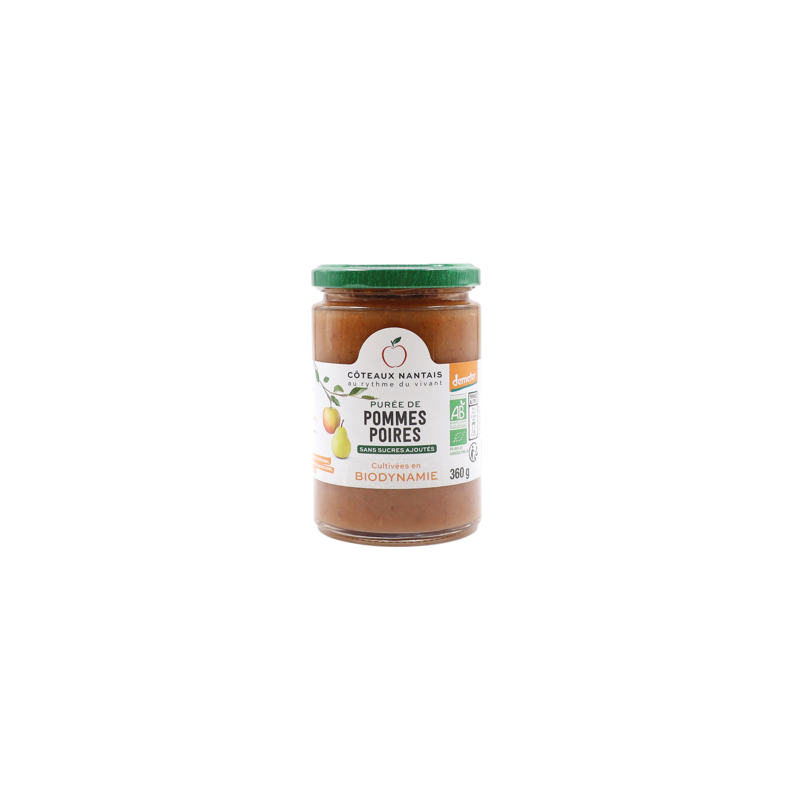 Purée pommes poires Bio Demeter - 360 g idéal pour terminer les repas sans sucre et purs fruits pommes poires