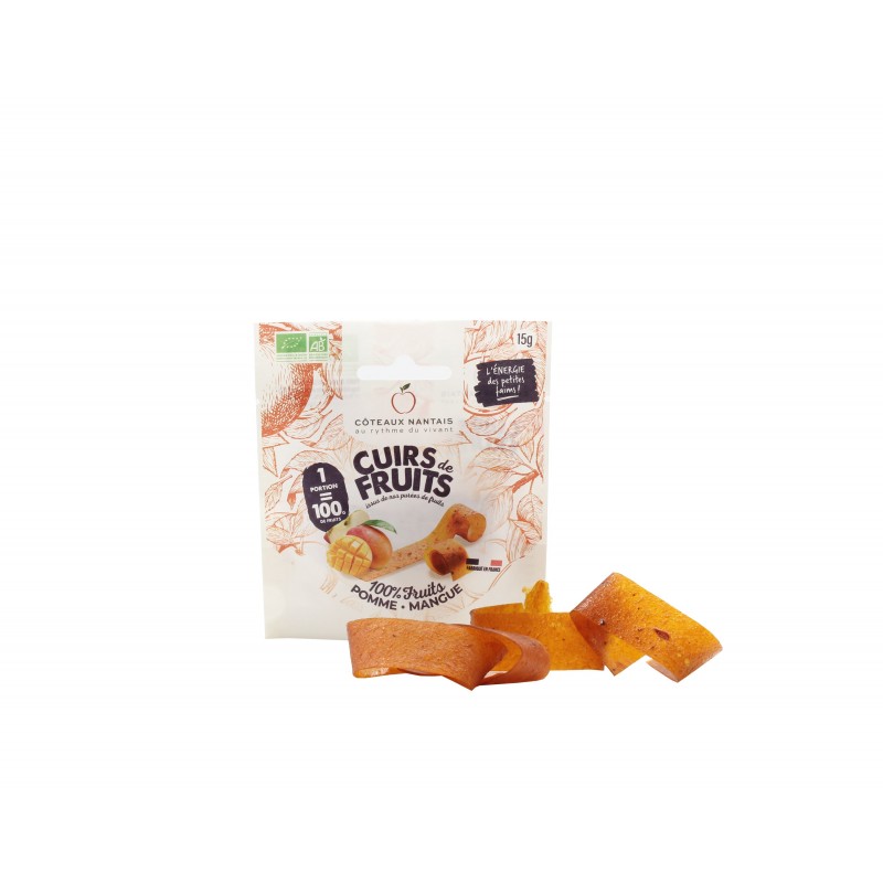 Cuirs de Fruits Bio Pomme Mangue - 15gr des Côteaux Nantais, fruits transformés à la pomme mangue Cuirs de Fruits Bio Pomme Mangue - 15gr des Côteaux Nantais, fruits transformés à la pomme mangue