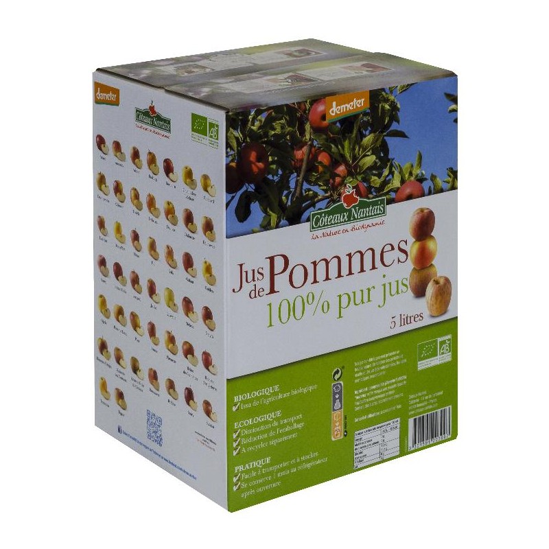 Jus de pommes Bio Demeter - 5L des Côteaux Nantais, issus de fruits 100 % Bio de pommes