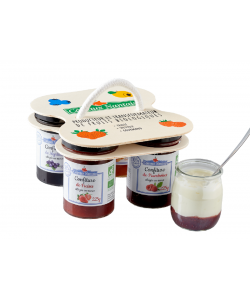 Pack confitures allégées en sucres Bio - 4 x 225 g, fabriquées à partir de fruits frais entiers issus de l'agriculture bio