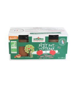 Purée de pommes Bio Demeter - 2x120 g idéal pour terminer les repas sans sucre et purs fruits pommes