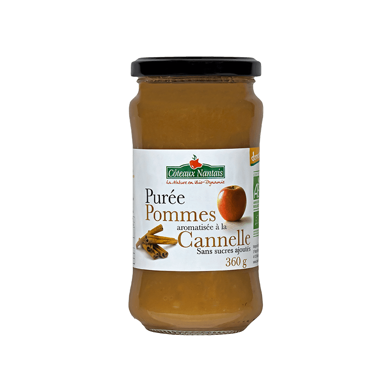 Purée pommes cannelle Bio Demeter - 360 g idéal pour terminer les repas sans sucre et purs fruits pommes cannelle