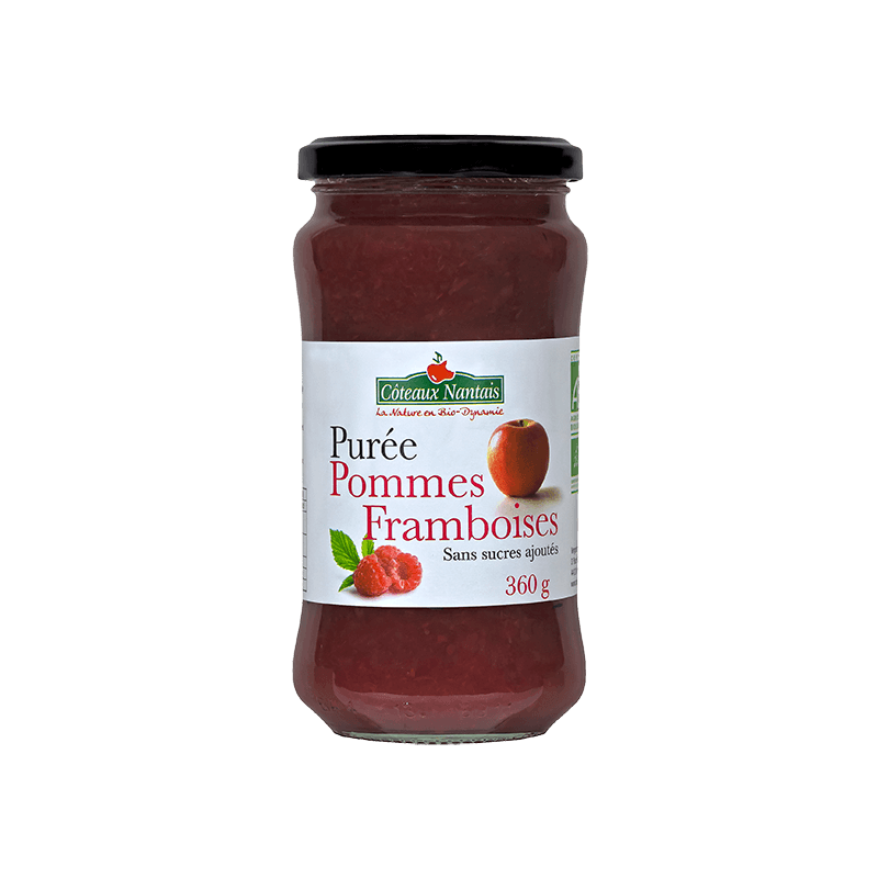 Purée pommes framboises Bio - 360 g idéal pour terminer les repas sans sucre et purs fruits pommes framboises