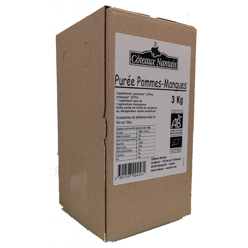 Purée pommes mangues Bio - 3 kg idéal pour terminer les repas sans sucre et purs fruits pommes mangues Purée pommes mangues Bio - 3 kg idéal pour terminer les repas sans sucre et purs fruits pommes mangues