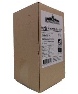 Purée pommes myrtilles Bio - 3 kg idéal pour terminer les repas sans sucre et purs fruits pommes myrtilles