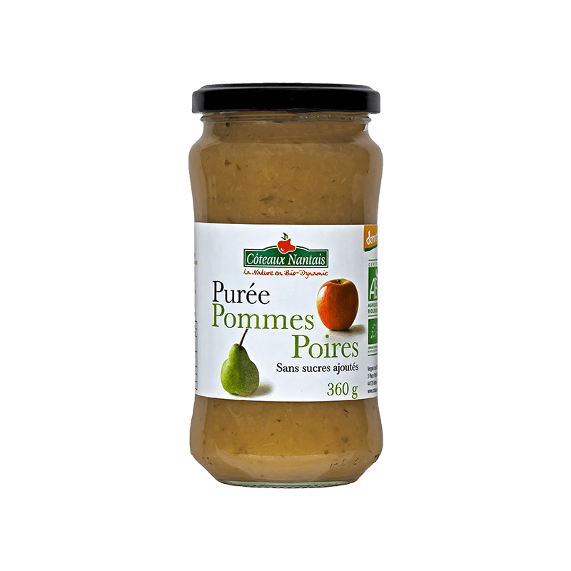 Purée pommes poires Bio Demeter - 360 g idéal pour terminer les repas sans sucre et purs fruits pommes poires Purée pommes poires Bio Demeter - 360 g idéal pour terminer les repas sans sucre et purs fruits pommes poires