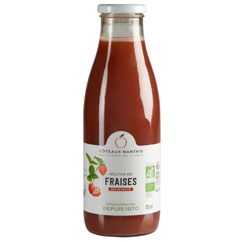 Nectar de fraises Bio - 75 cL des Coteaux nantais, issus de fruits 100 % bio de fraises