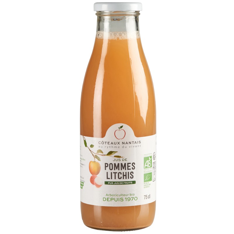 Jus pommes litchis Bio Demeter - 75 cL des Côteaux Nantais, issus de fruits 100 % Bio de pommes litchis