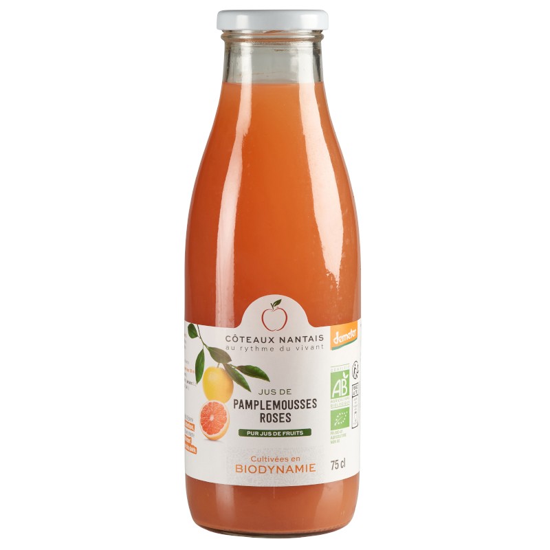 Jus de pamplemousses roses Bio Demeter - 75 cL des Côteaux Nantais, issus de fruits 100 % Bio de pamplemousses roses