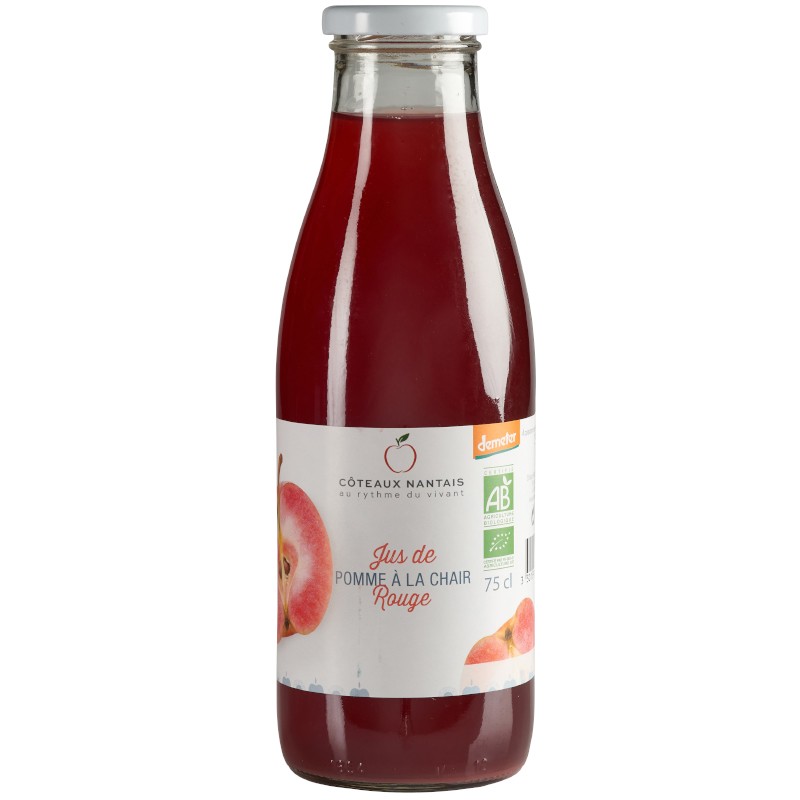 Jus de pommes Chair Rouge Bio Demeter - 75 cL des Côteaux Nantais, issus de fruits 100 % Bio de pommes Chair Rouge