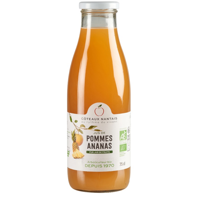 Jus pommes ananas Bio - 75 cL des Côteaux Nantais, issus de fruits 100 % Bio de pommes ananas