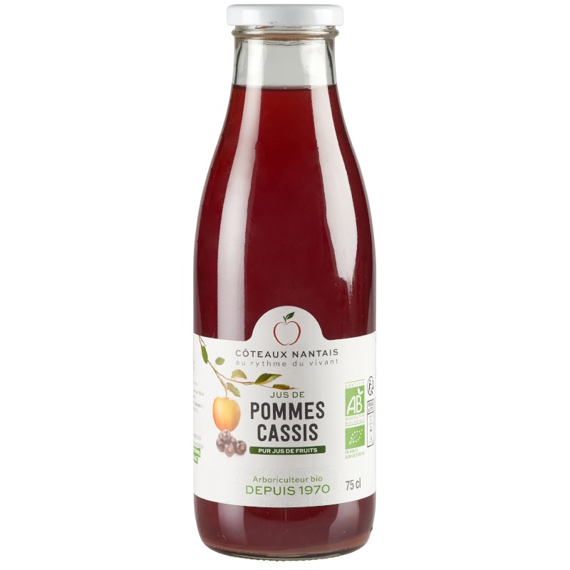 Jus pommes cassis Bio - 75 cL des Côteaux Nantais, issus de fruits 100 % Bio de pommes cassis