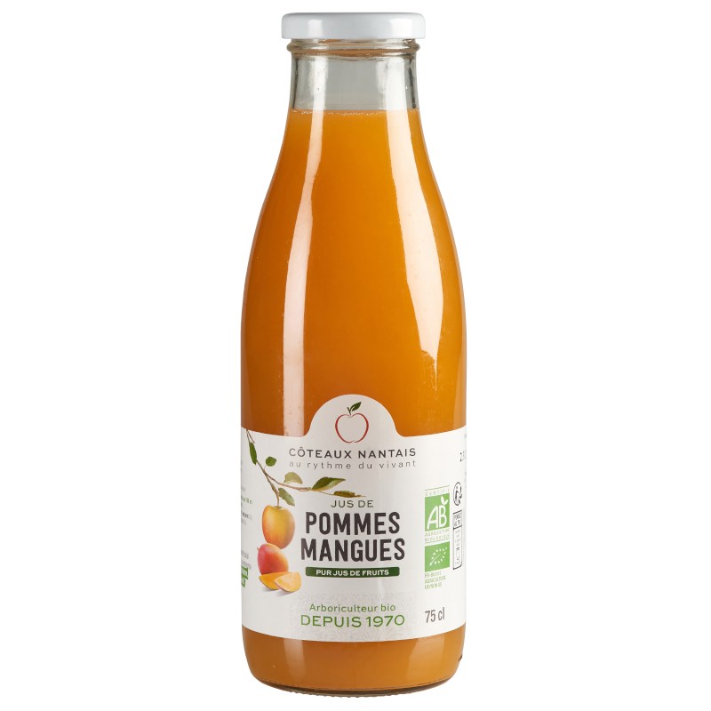 Jus pommes mangues Bio - 75 cL des Côteaux Nantais, issus de fruits 100 % Bio de pommes mangues