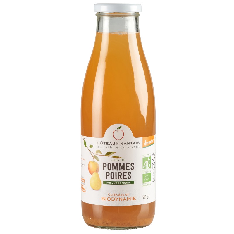 Jus pommes poires Bio Demeter - 75 cL des Côteaux Nantais, issus de fruits 100 % Bio de pommes poires