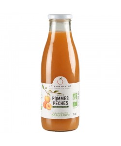 Jus pommes pêches Bio - 75 cL des Côteaux Nantais, issus de fruits 100 % Bio de pommes pêches