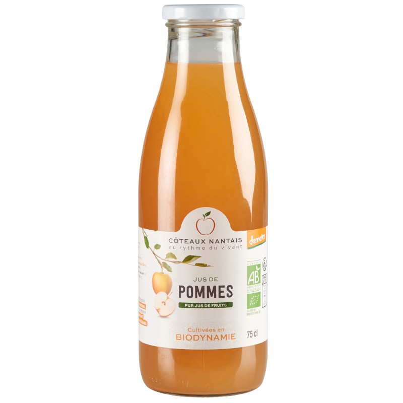 Jus de pommes Bio Demeter - 75 cL des Côteaux Nantais, issus de fruits 100 % Bio de pommes