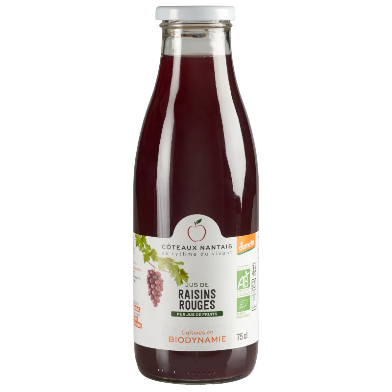 Jus de raisins rouges Bio Demeter - 75 cL des Côteaux Nantais, issus de fruits 100 % Bio de raisins rouges