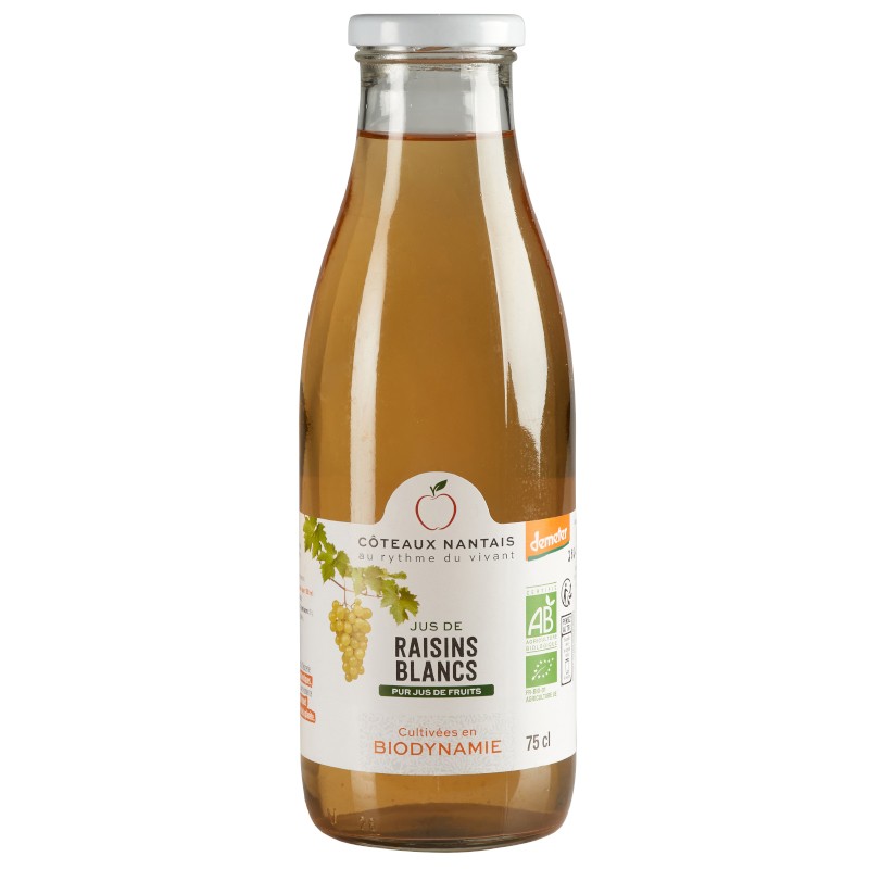 Jus de raisins blancs Bio Demeter - 75 cL des Côteaux Nantais, issus de fruits 100 % Bio de raisins blancs