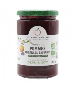 Purée pommes myrtilles Bio - 360 g idéal pour terminer les repas sans sucre et purs fruits pommes myrtilles