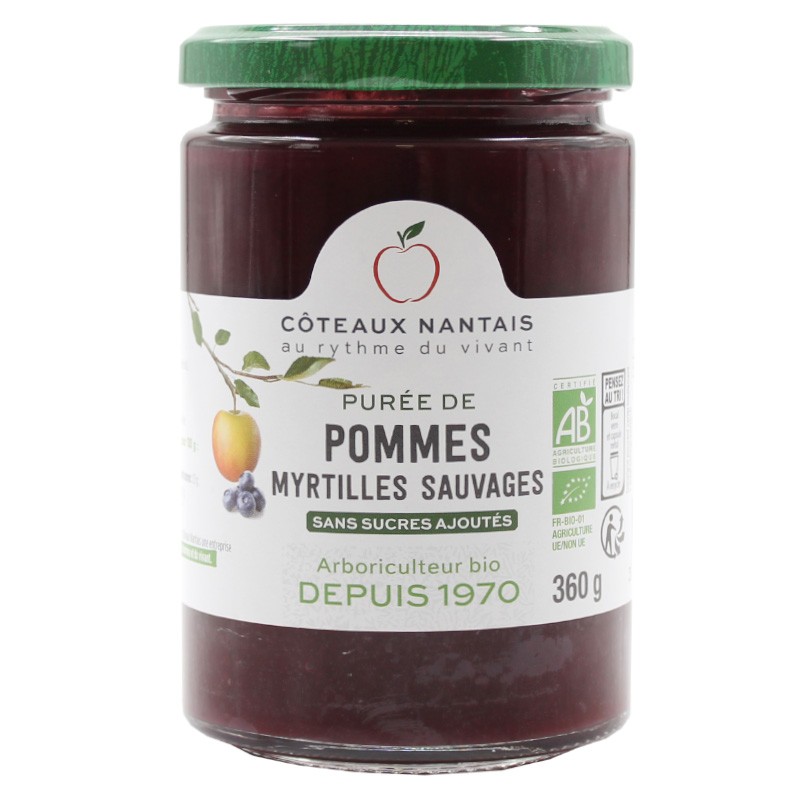 Purée pommes myrtilles Bio - 360 g idéal pour terminer les repas sans sucre et purs fruits pommes myrtilles