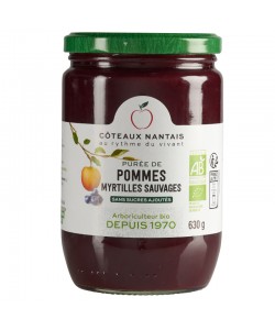 Purée pommes myrtilles Bio - 630 g idéal pour terminer les repas sans sucre et purs fruits pommes myrtilles