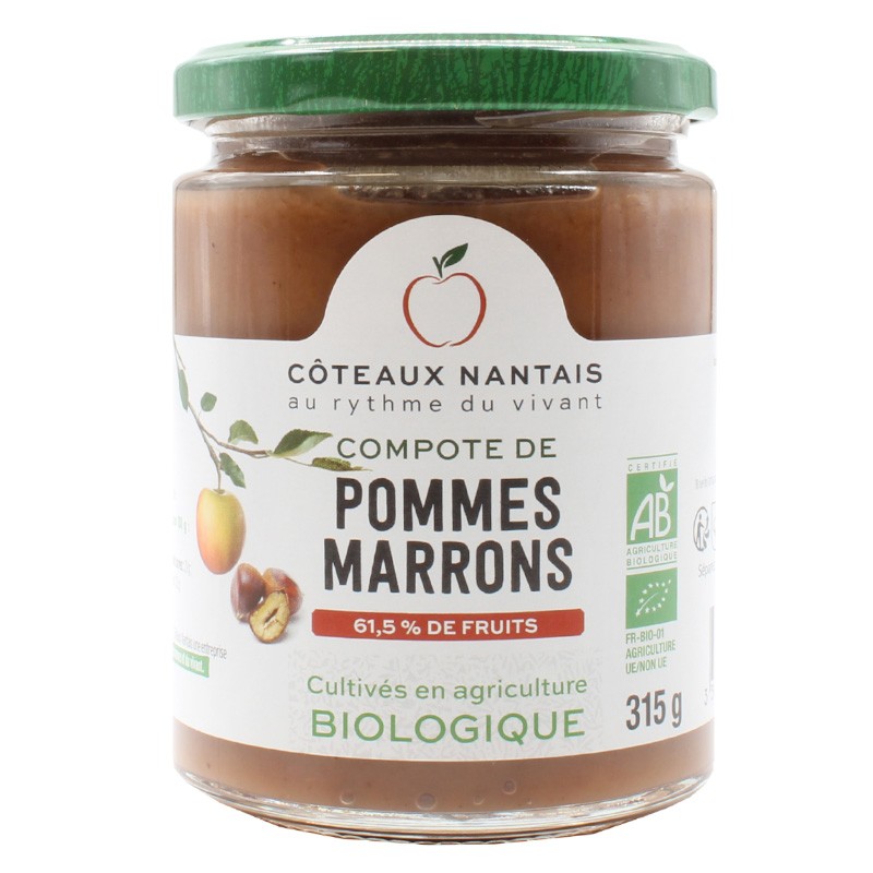 Compote pommes marrons Bio - 315 g, des Côteaux Nantais, idéal pour ajouter une touche sucrée avec du sucre de canne