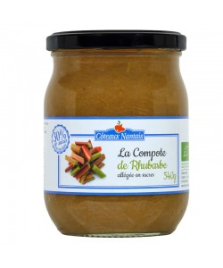 Compote de rhubarbe allégée en sucres Bio-540 g,des Côteaux Nantais, idéal pour ajouter une touche sucrée avec du sucre de canne