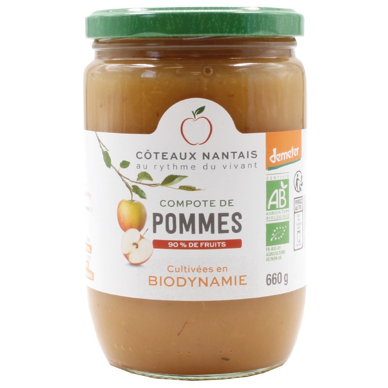 Compote de pommes Bio Demeter - 660 g,des Côteaux Nantais, idéal pour ajouter une touche sucrée avec du sucre de canne