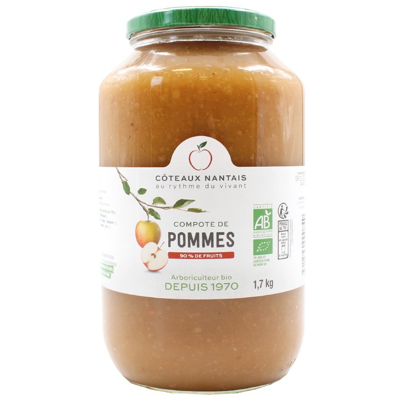 Compote de pommes Bio - 1,7 kg, des Côteaux Nantais, idéal pour ajouter une touche sucrée avec du sucre de canne