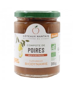 Compote de poires Bio Demeter - 315 g, des Côteaux Nantais, idéal pour ajouter une touche sucrée avec du sucre de canne