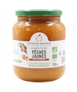 Compote de pêches jaunes Bio - 725 g, des Côteaux Nantais, idéal pour ajouter une touche sucrée avec du sucre de canne