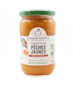 Compote de pêches jaunes Bio - 315 g, des Côteaux Nantais, idéal pour ajouter une touche sucrée avec du sucre de canne