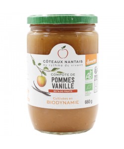 Compote pommes vanille Bio Demeter - 660 g, des Côteaux Nantais, idéal pour ajouter une touche sucrée avec du sucre de canne