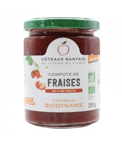 Compote de fraises Bio Demeter - 315 g, des Côteaux Nantais, idéal pour ajouter une touche sucrée avec du sucre de canne