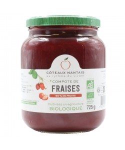 Compote de Fraises Bio - 725 g, des Côteaux Nantais, idéal pour ajouter une touche sucrée avec du sucre de canne