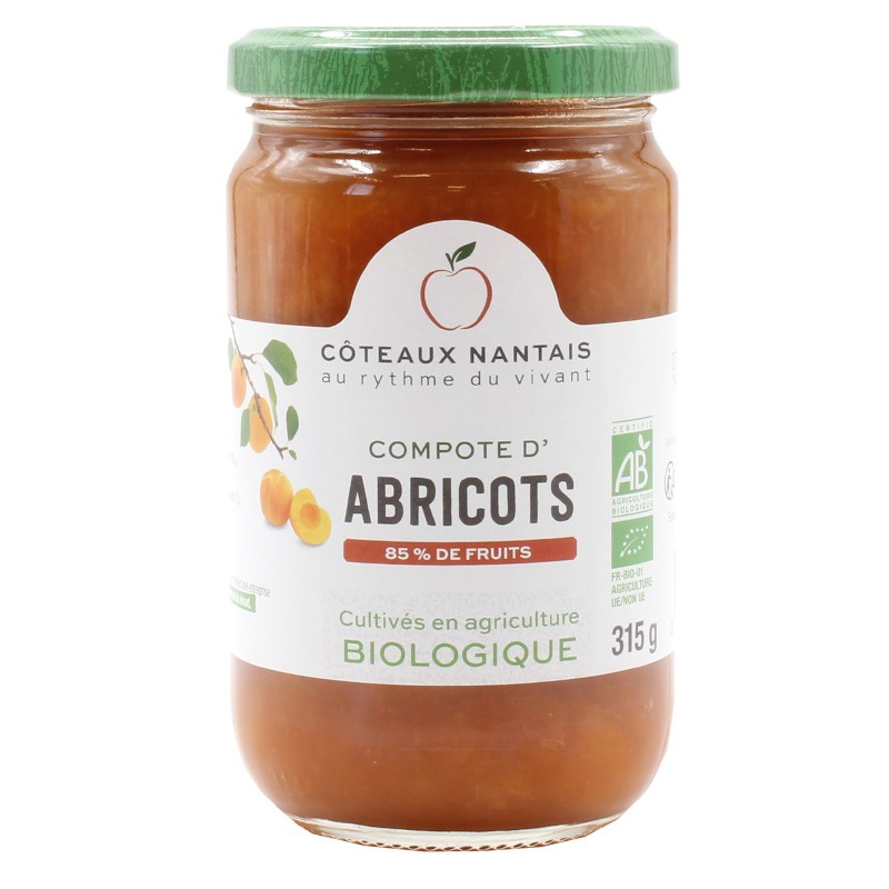 Compote d'abricots Bio - 315 g des Côteaux Nantais, idéal pour ajouter une touche sucrée avec du sucre de canne