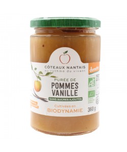 Purée pommes vanille Bio Demeter - 360 g, idéal pour terminer les repas sans sucre et purs fruits pommes vanille