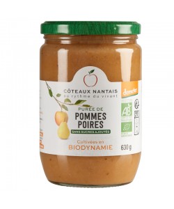 Purée pommes poires Bio Demeter - 630 g idéal pour terminer les repas sans sucre et purs fruits pommes poires