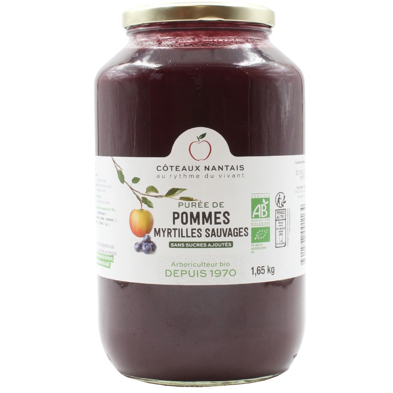 Purée pommes myrtilles Bio - 1,65 kg idéal pour terminer les repas sans sucre et purs fruits pommes myrtilles