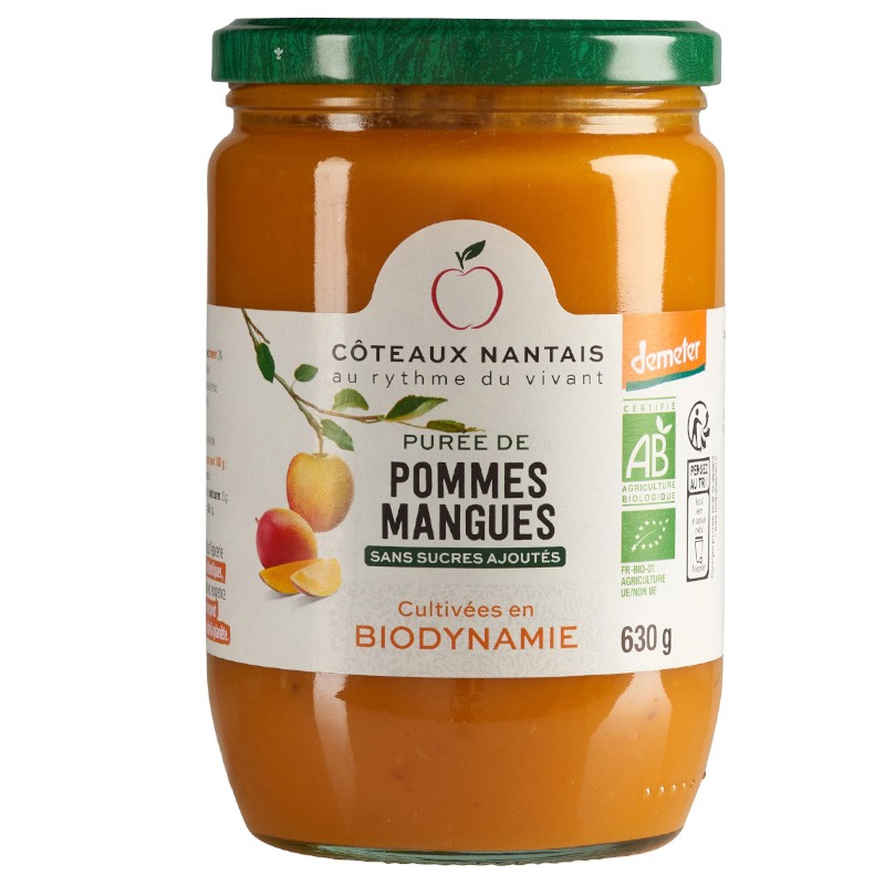 Purée pommes mangues Bio Demeter - 630 g idéal pour terminer les repas sans sucre et purs fruits pommes mangues