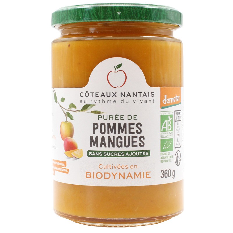 Purée pommes mangues Bio Demeter - 360 g idéal pour terminer les repas sans sucre et purs fruits pommes mangues