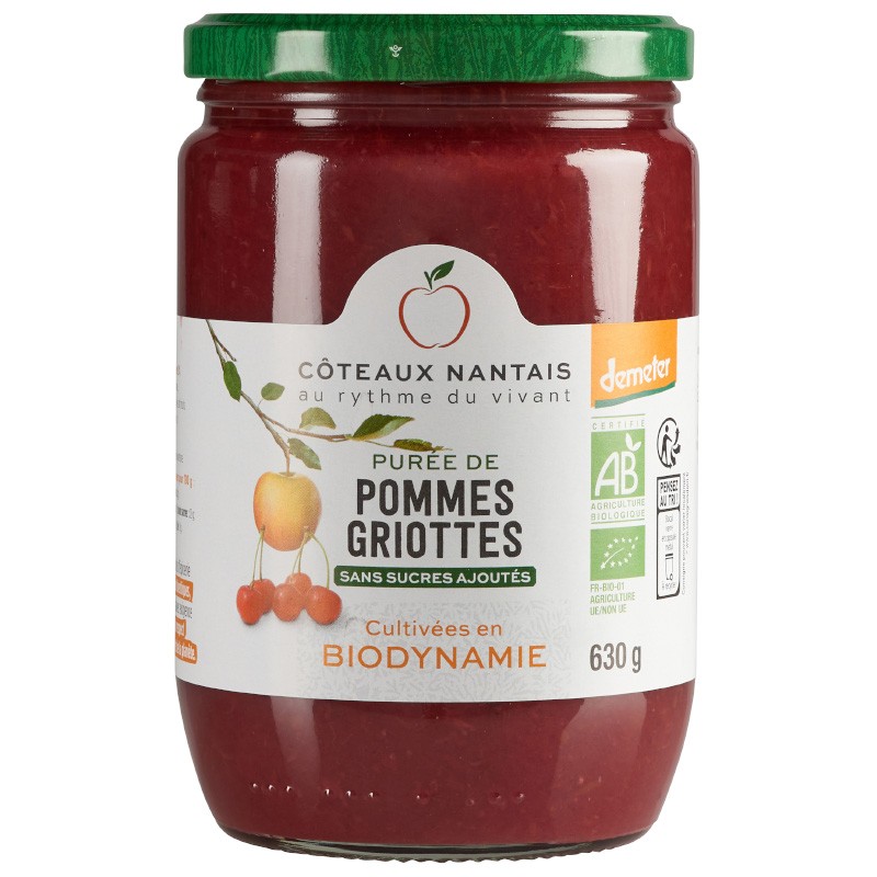 Purée pommes griottes Bio Demeter - 630 g idéal pour terminer les repas sans sucre et purs fruits pommes griottes Purée pommes griottes Bio Demeter - 630 g idéal pour terminer les repas sans sucre et purs fruits pommes griottes