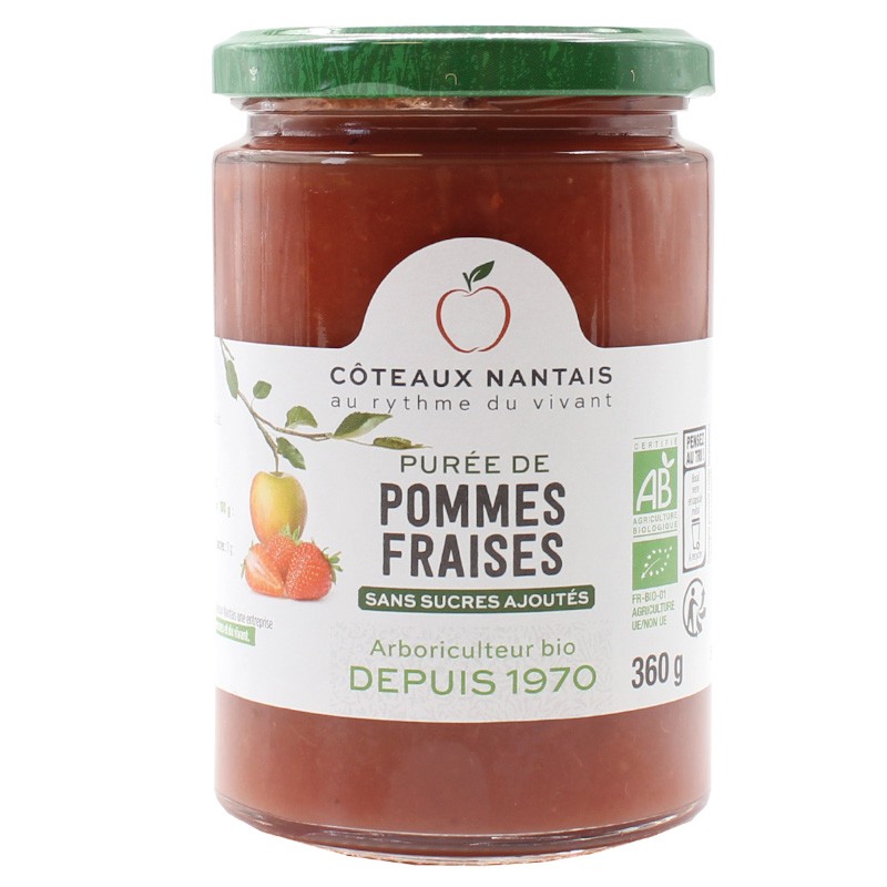 Purée pommes fraises Bio - 360 g idéal pour terminer les repas sans sucre et purs fruits pommes fraises