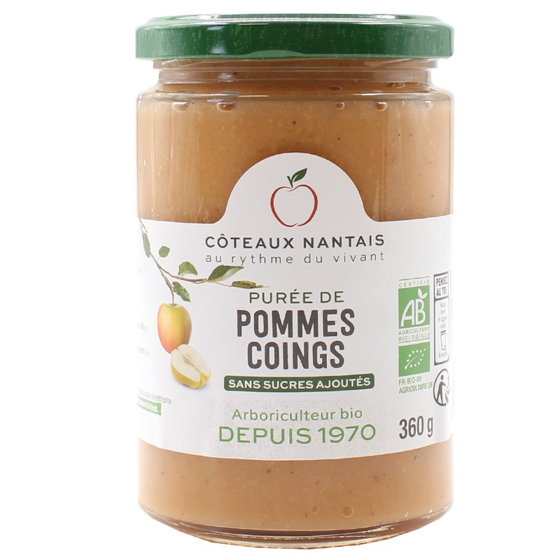 Purée pommes coings Bio - 360 g idéal pour terminer les repas sans sucre et purs fruits pommes coings