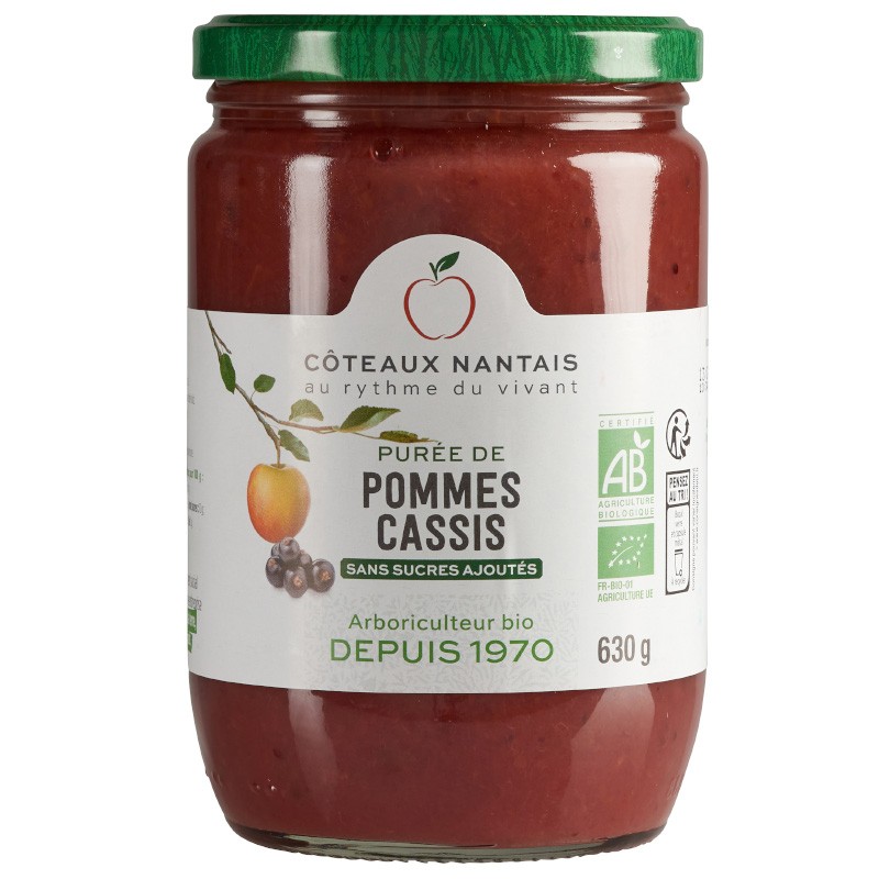 Purée pommes cassis Bio - 630 g idéal pour terminer les repas sans sucre et purs fruits pommes cassis