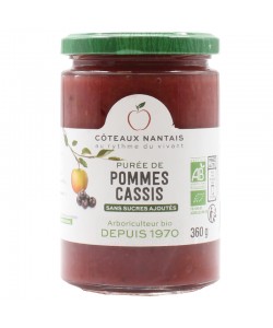 Purée pommes cassis Bio - 360 g idéal pour terminer les repas sans sucre et purs fruits pommes cassis