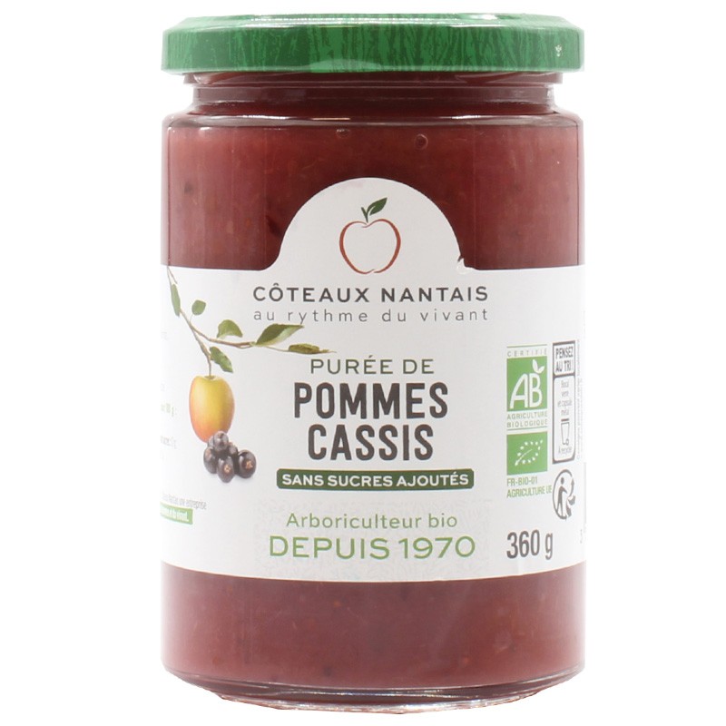 Purée pommes cassis Bio - 360 g idéal pour terminer les repas sans sucre et purs fruits pommes cassis