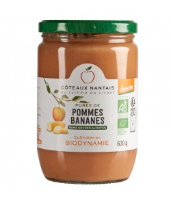 Purée pommes bananes Bio Demeter - 630 g idéal pour terminer les repas sans sucre et purs fruits pommes bananes