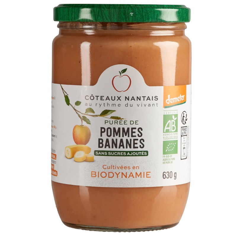 Purée pommes bananes Bio Demeter - 630 g idéal pour terminer les repas sans sucre et purs fruits pommes bananes