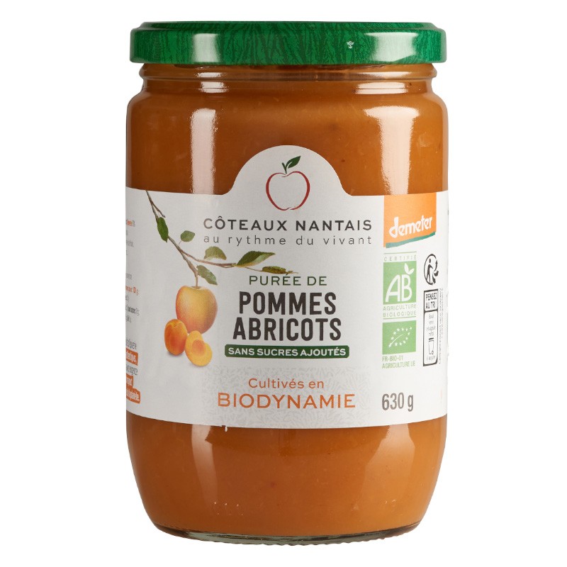 Purée pommes abricots Bio Demeter - 630 g idéal pour terminer les repas sans sucre et purs fruits pommes abricots